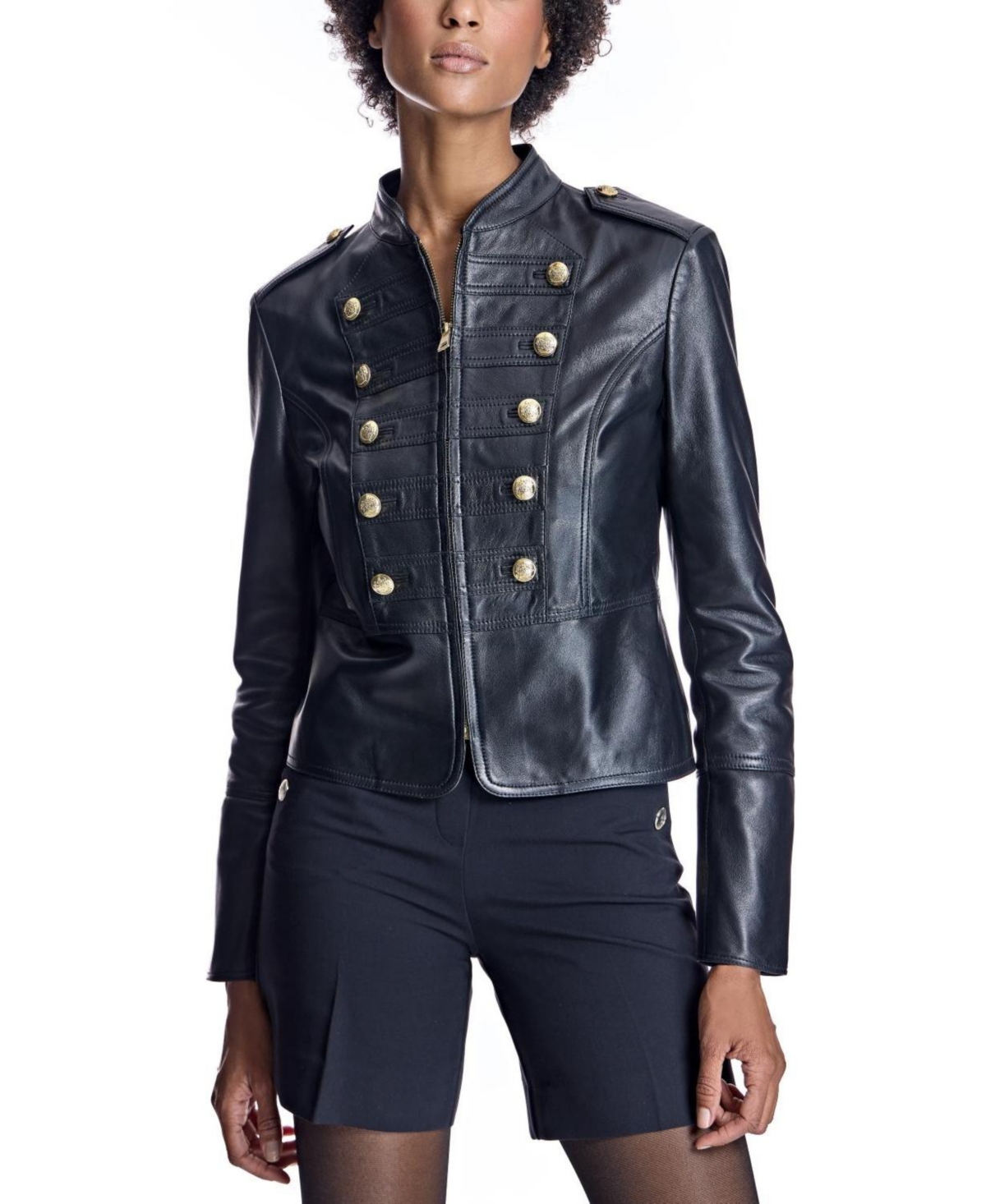 Julia & Stella By Maximilian Women's Military Mandarin Collar Leather Jacket
