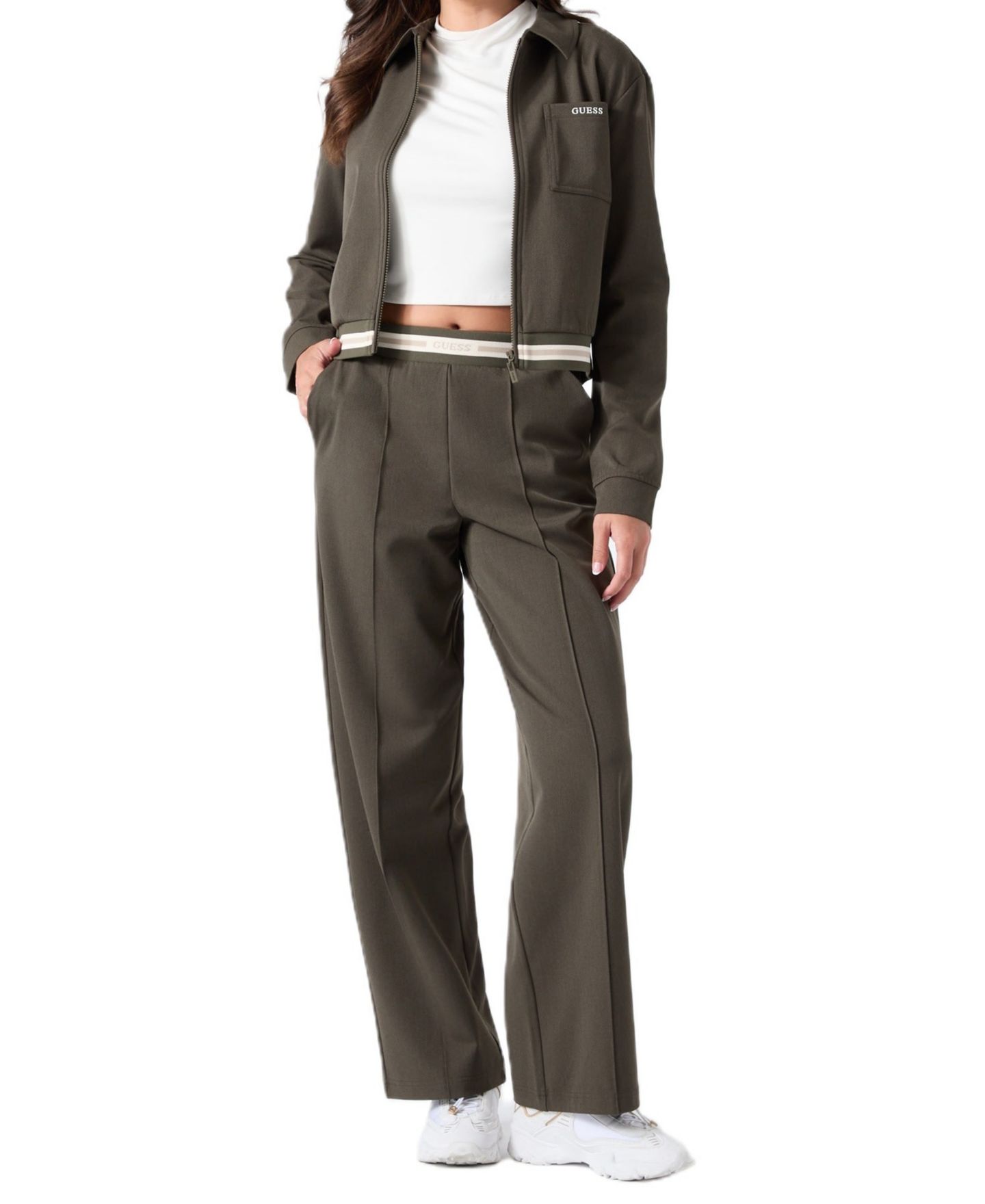 Женская куртка GUESS Goliarda Full-Zip Cropped High-Neck, цвет: Тёмный дубовый меланжевый — фото 2
