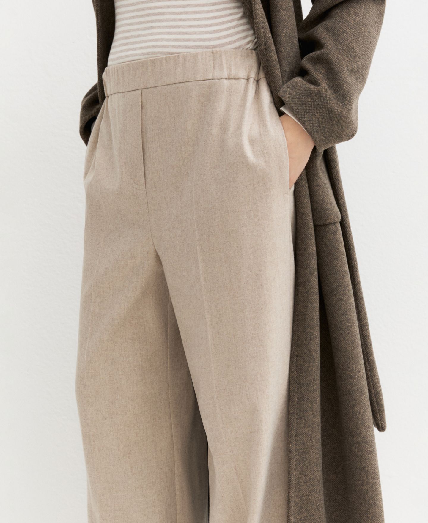 Женские брюки Emme Marella Emmteca Wide Leg Elastic Waist Flannel, цвет: Экрю — фото 6