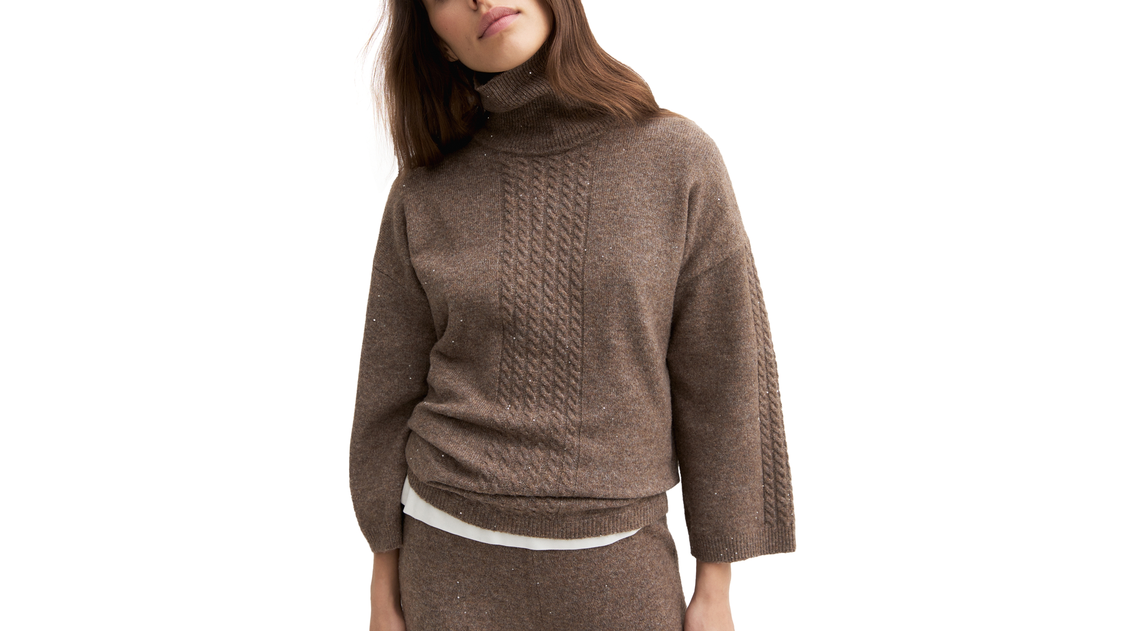 Emme Marella Women's Emmcamera Cable-Knit Sequined Turtleneck Sweater