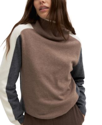 Women's Wool and Cashmere Colorblock Long-Sleeve Turtleneck Sweater