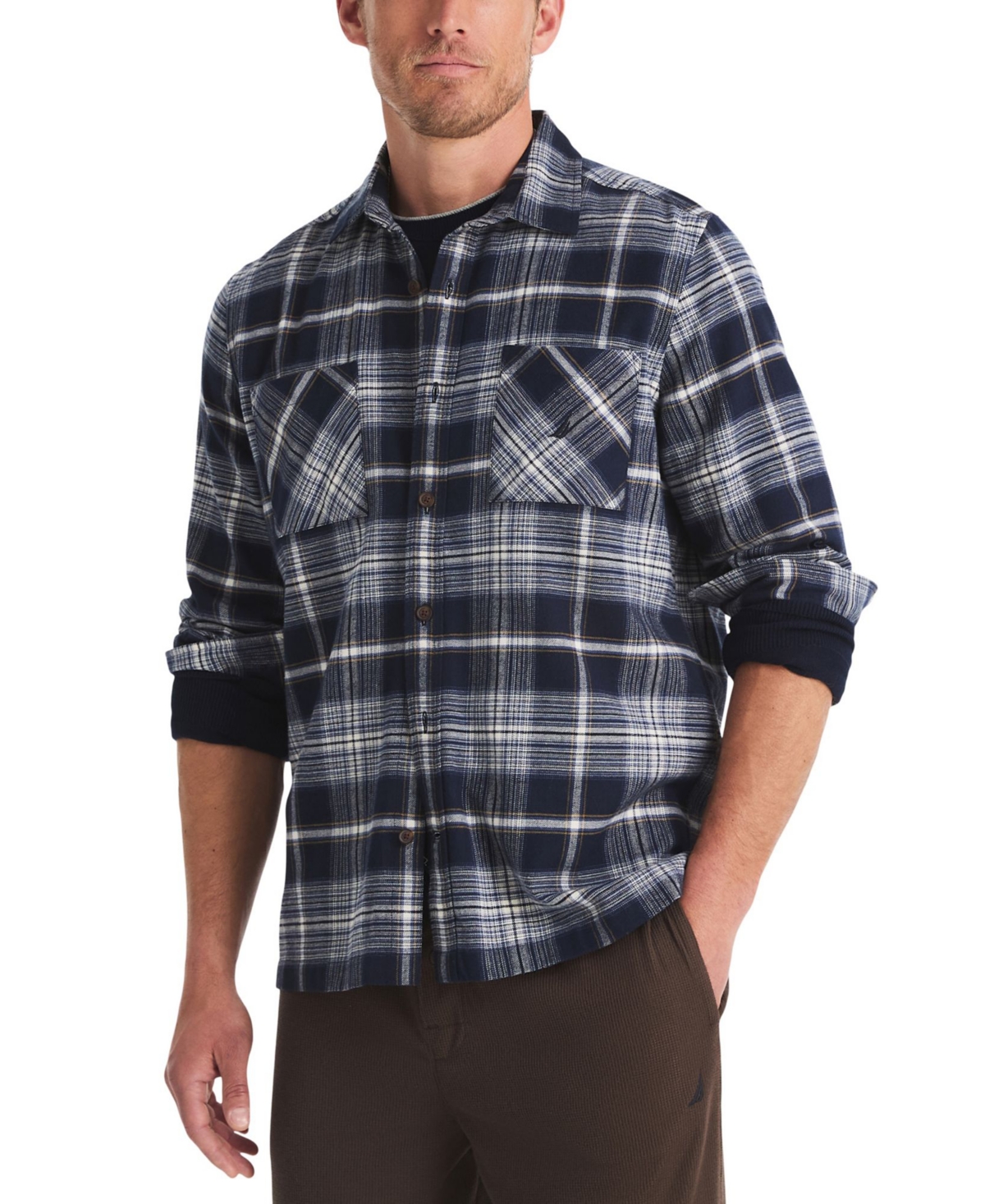 Nautica Men's Plaid Flannel Classic-Fit Shirt - Navy