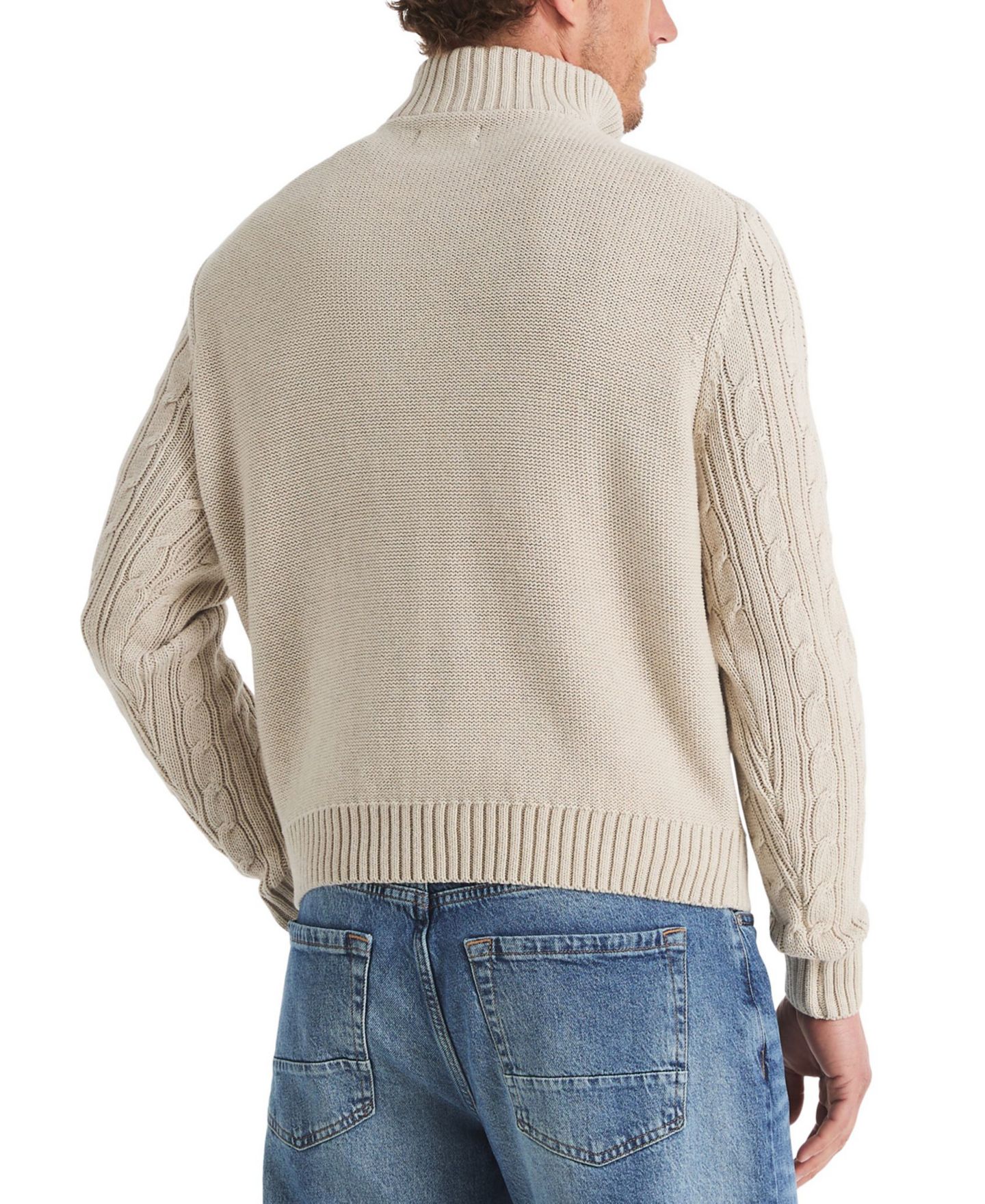 Мужской свитер Nautica Cable-Knit Quarter-Zip Stone-Washed, цвет: Овсяный меланжевый — фото 5