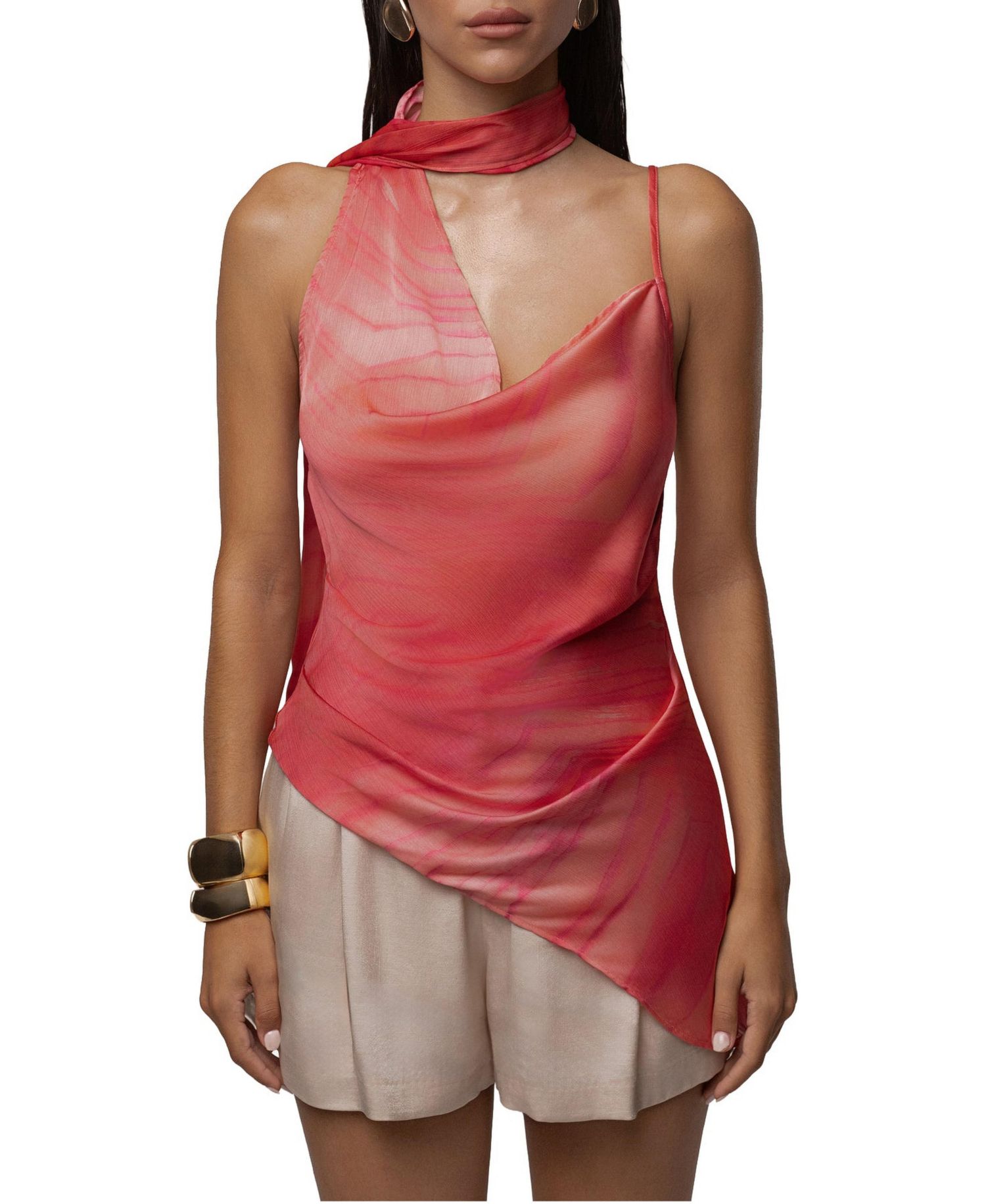 Women's Selene Cowl-Neck Asymmetrical-Hem Top