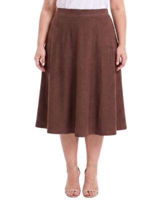 Plus Size A-Line Midi Elastic Waist Skirt