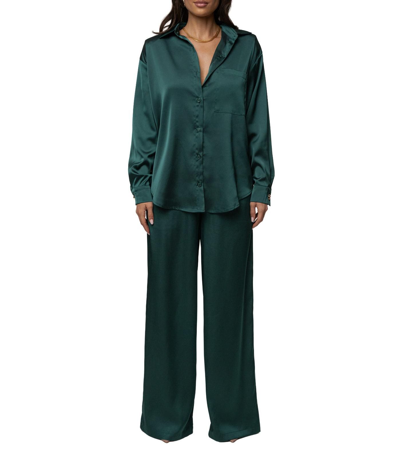 Женская блузка JLUXLABEL Island Ease Long-Sleeve Button-Down Satin, цвет: Изумрудный — фото 5