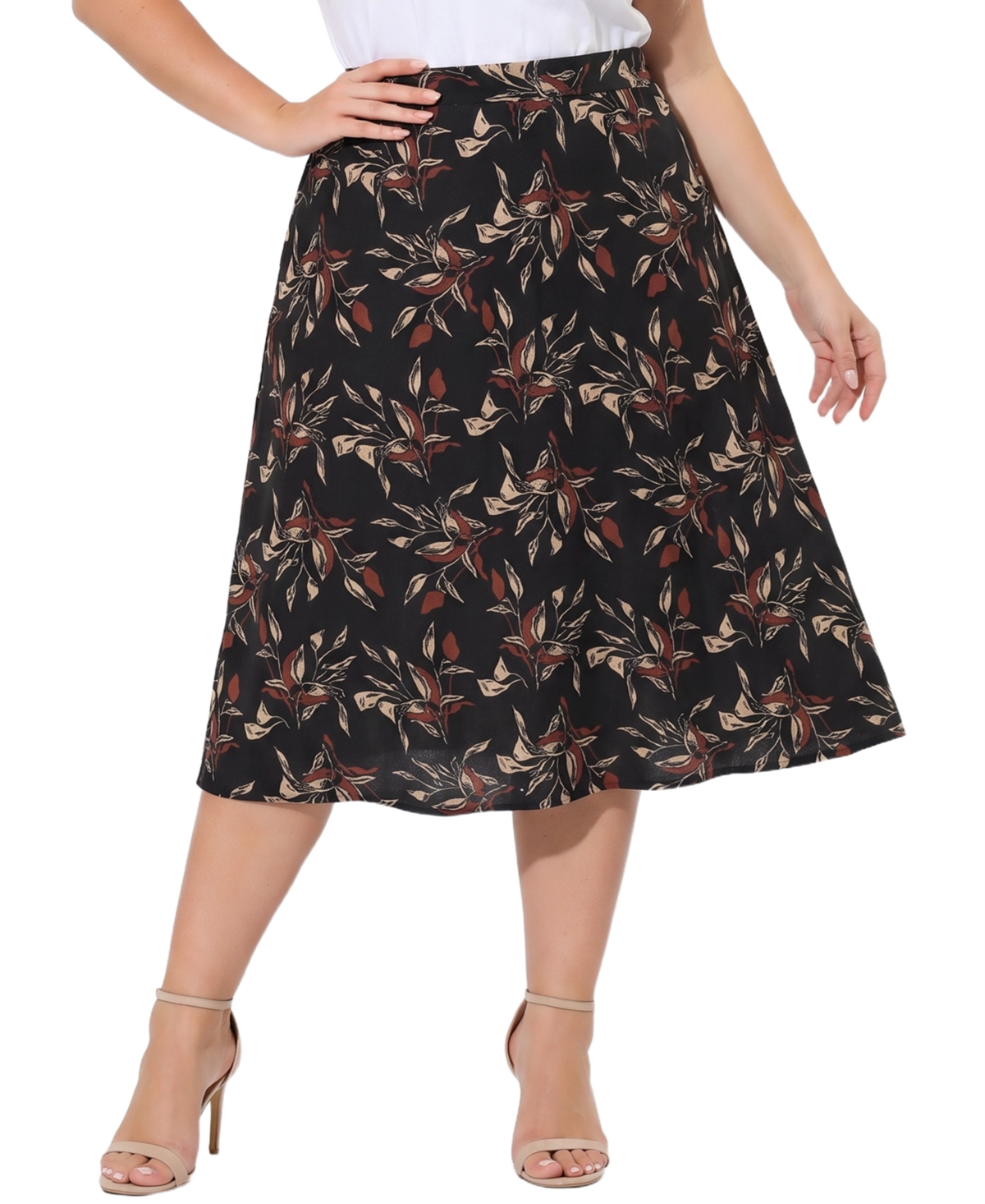 Ny Collection Plus A-Line Midi Elastic Waist Skirt