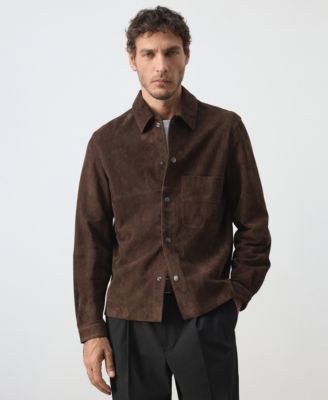 Men's Leather Shirt Jacket with Patch Pocket