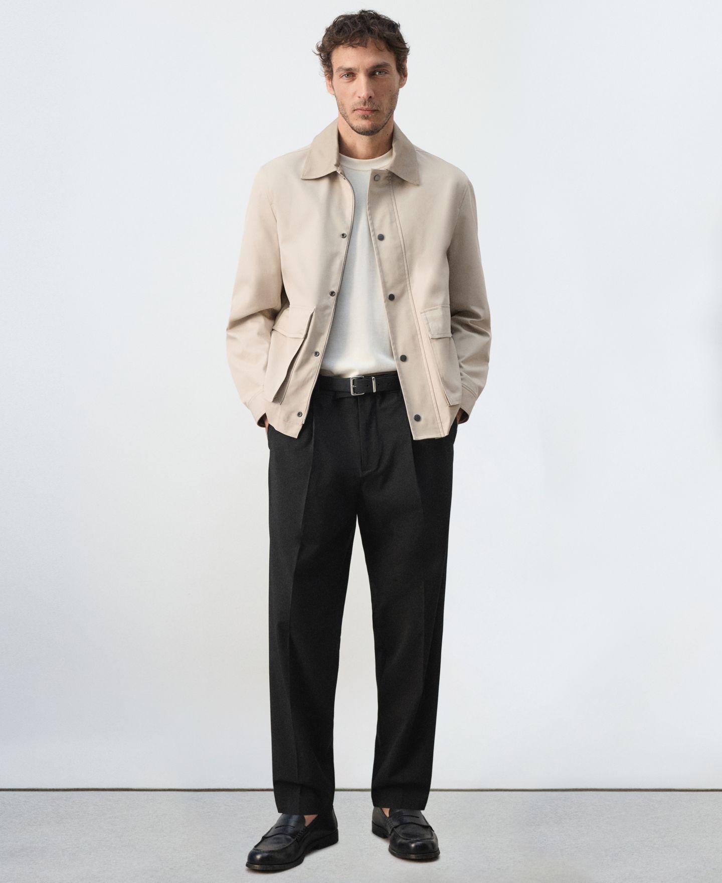 Мужская куртка Mango Water-Resistant Straight-Fit Shirt Jacket, цвет: Бежевый — фото 2