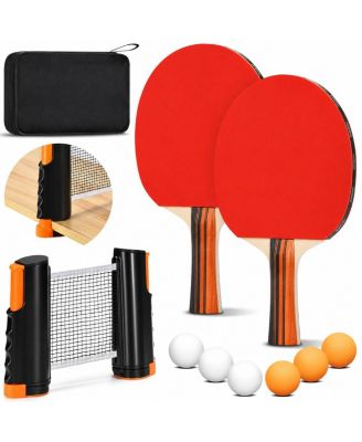 Portable 2 Player Ping Pong Paddle Set With Net 6 Balls And Carry Case