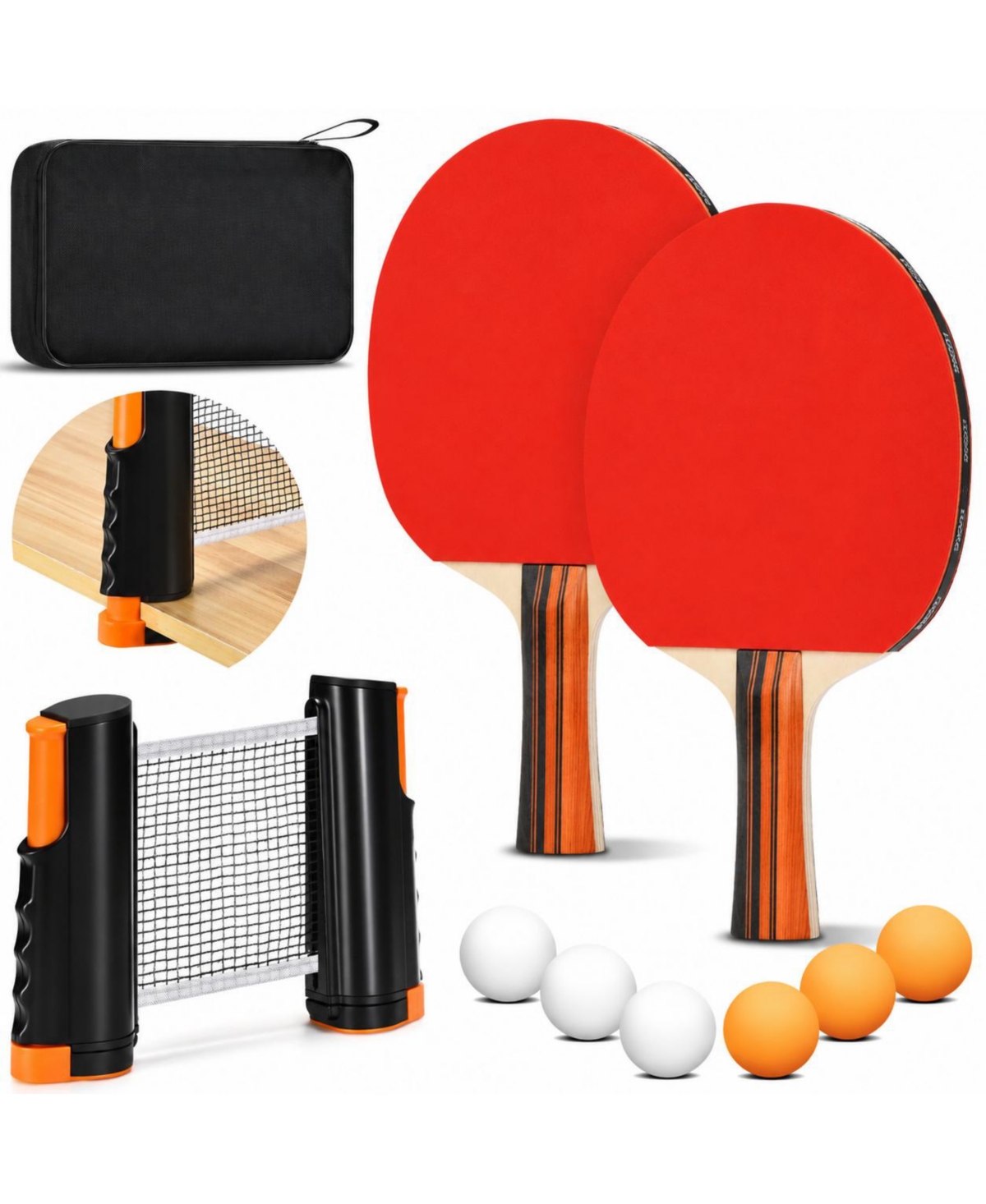 Sportneer Portable 2 Player Ping Pong Paddle Set With Net 6 Balls And Carry Case