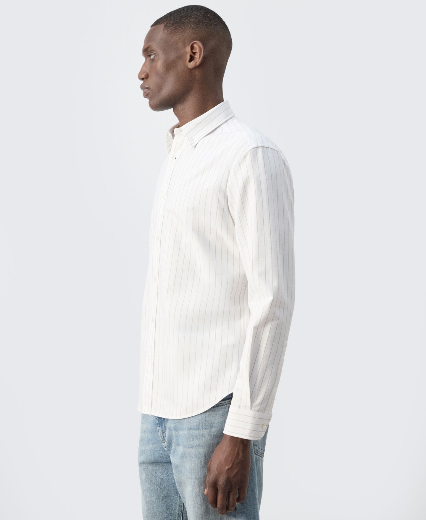 Мужская рубашка Mango Kodak Striped Regular-Fit, цвет: Бежевый — фото 3