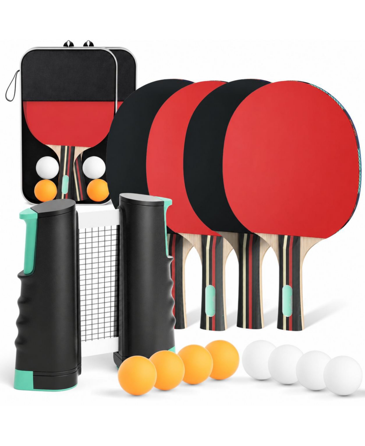 Sportneer 4 Player Ping Pong Paddle Set Retractable Net 3 Star Balls Portable Table Tennis Kit