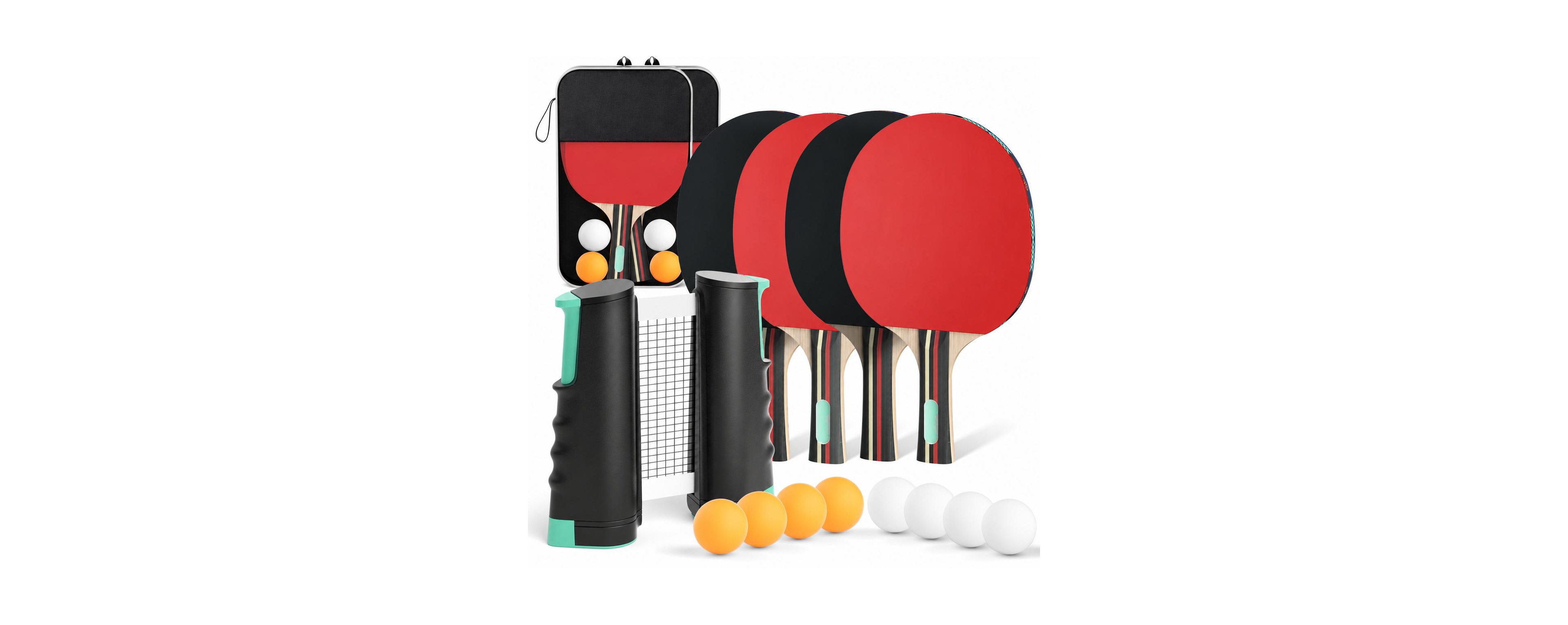 Sportneer 4 Player Ping Pong Paddle Set Retractable Net 3 Star Balls Portable Table Tennis Kit