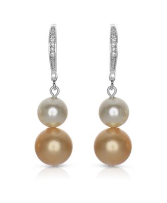 Timeless  Gold Plated CZ Pave and Pearl Drop Earrings