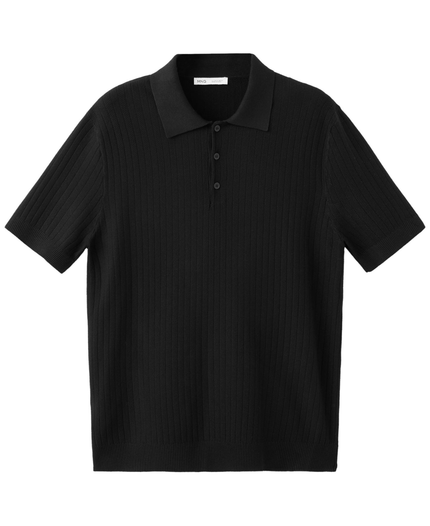 Мужское поло Mango Fine Rib-Knit Regular-Fit Polo, цвет: Чёрный — фото 6