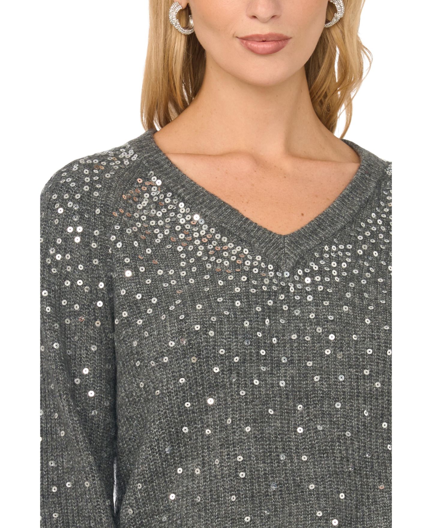 Женский свитер Vince Camuto V-Neck Sequin Ribbed-Knit, цвет: Medium Hea — фото 3