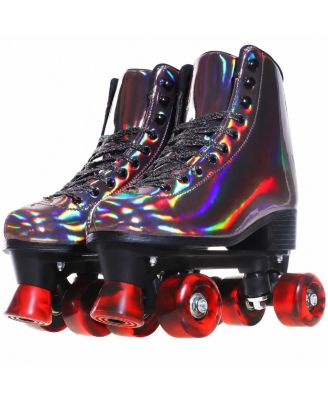 High Top Quad Roller Skates Classic Double Row Glitter Wheels Indoor Outdoor Unisex