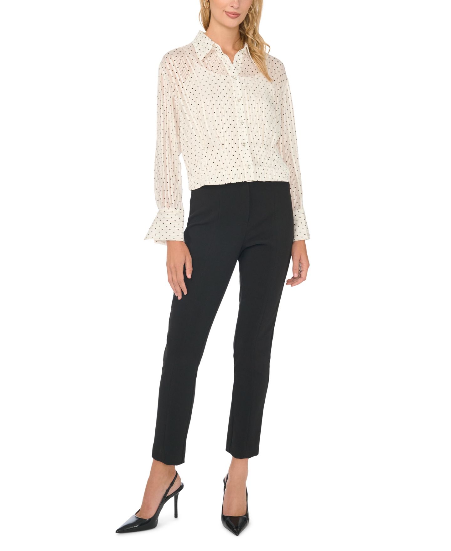 Женская блузка Vince Camuto Polka Dot Pintuck Long-Sleeve, цвет: Слоновая кость — фото 2