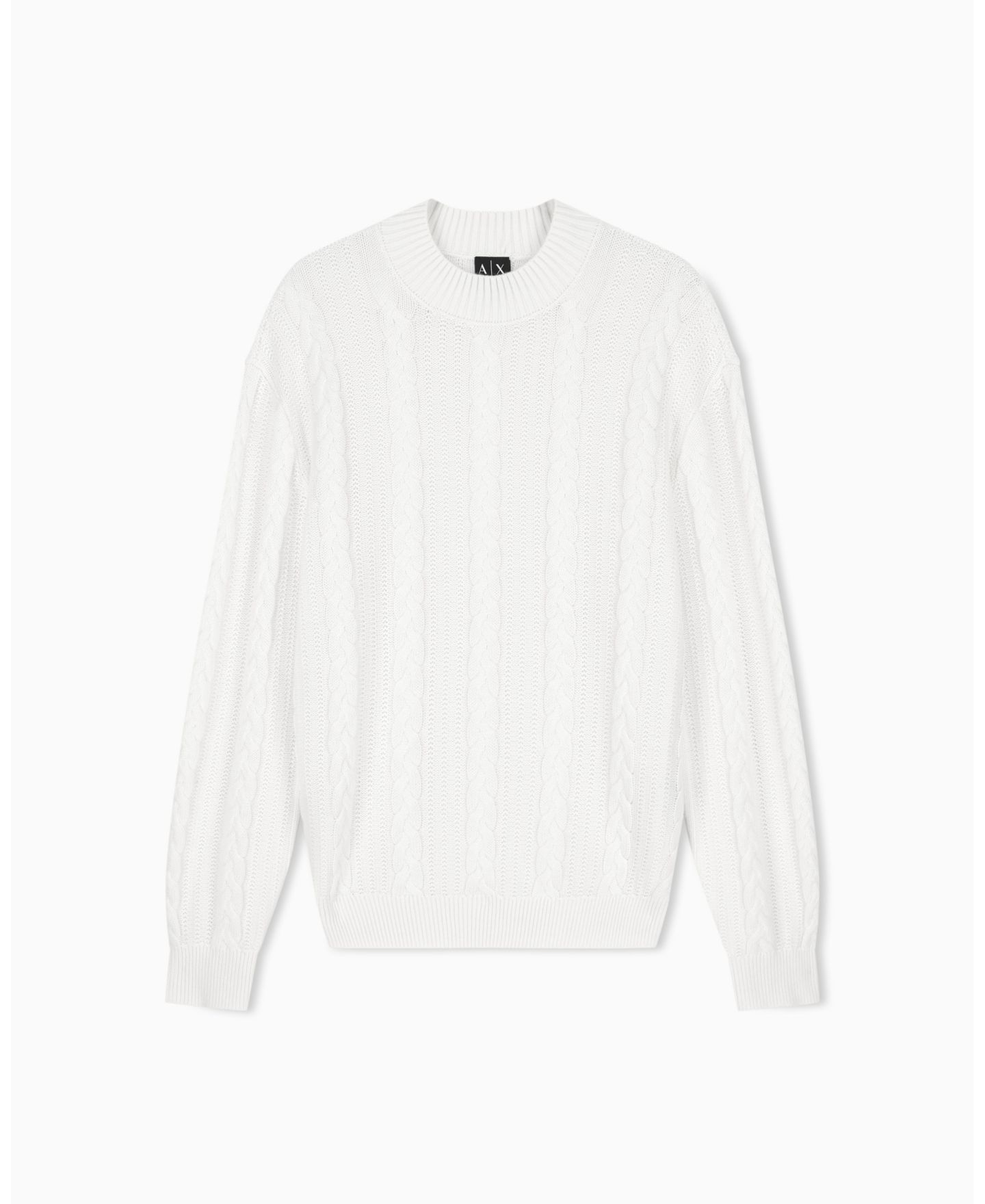 Мужской свитер A|X Armani Exchange из шерсти и хлопка с круглым вырезом, вязка косами, цвет: Винтажный молочный белый — фото 2
