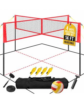 4 Square Volleyball Badminton Net Set Adjustable Height Portable Family Game