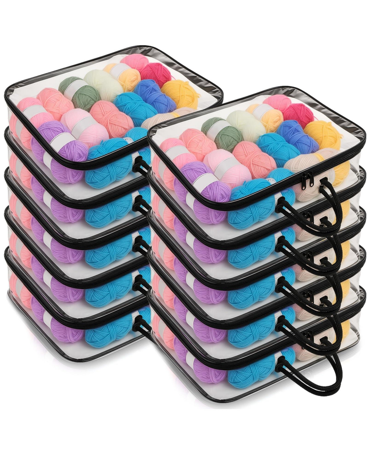 Aeelike 10 Pack Clear Yarn Storage Tote Bags Bulk Knitting Crochet Organizer