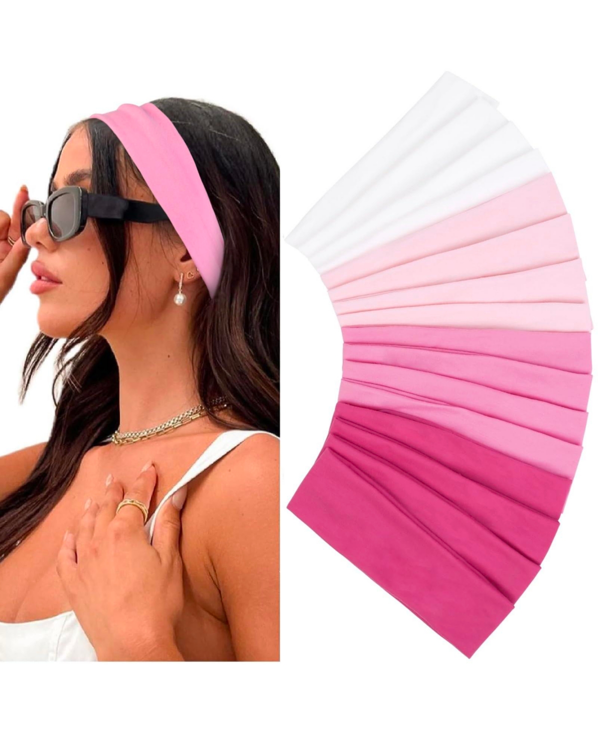 Peneyon Stretchy Workout Non-Slip Headbands, 16-Piece Set - Black  pink 16