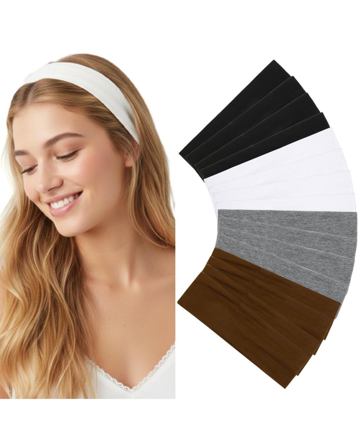 Peneyon Stretchy Workout Non-Slip Headbands, 16-Piece Set - White gray brown headbands 16