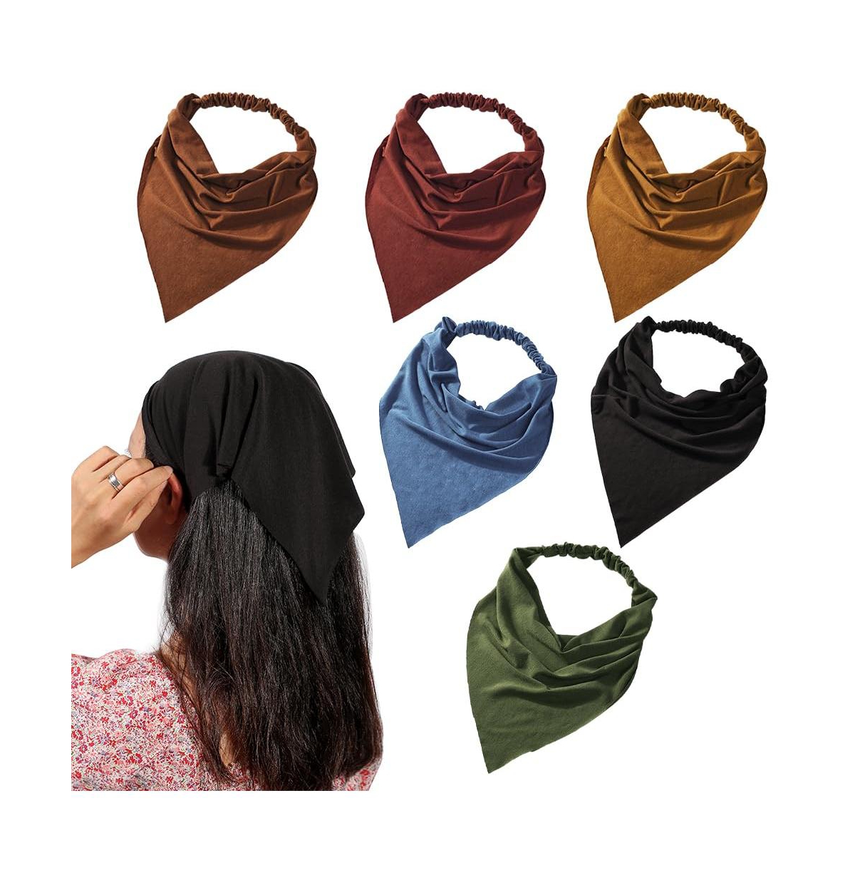 Peneyon Boho Pre Tied Elastic Hair Scarf Headband Kerchief For Women - Q dark colors