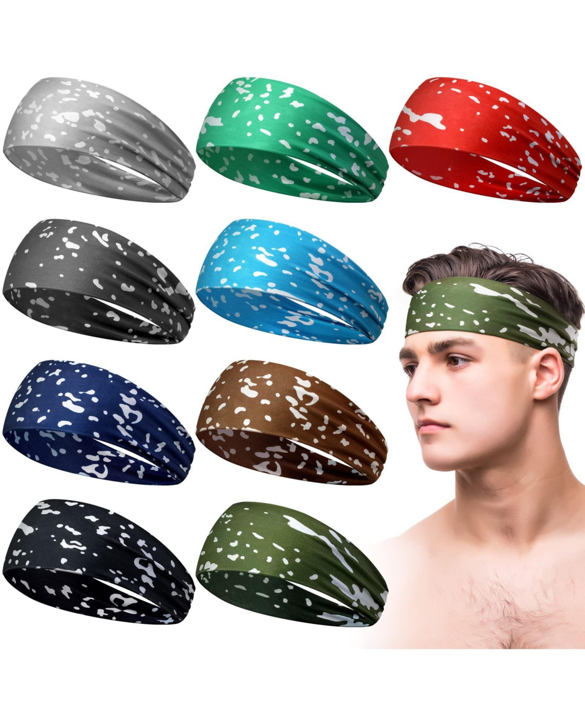 Sportneer 9 Pack Men's Sport Headbands Sweat Wicking Breathable For Workout Running