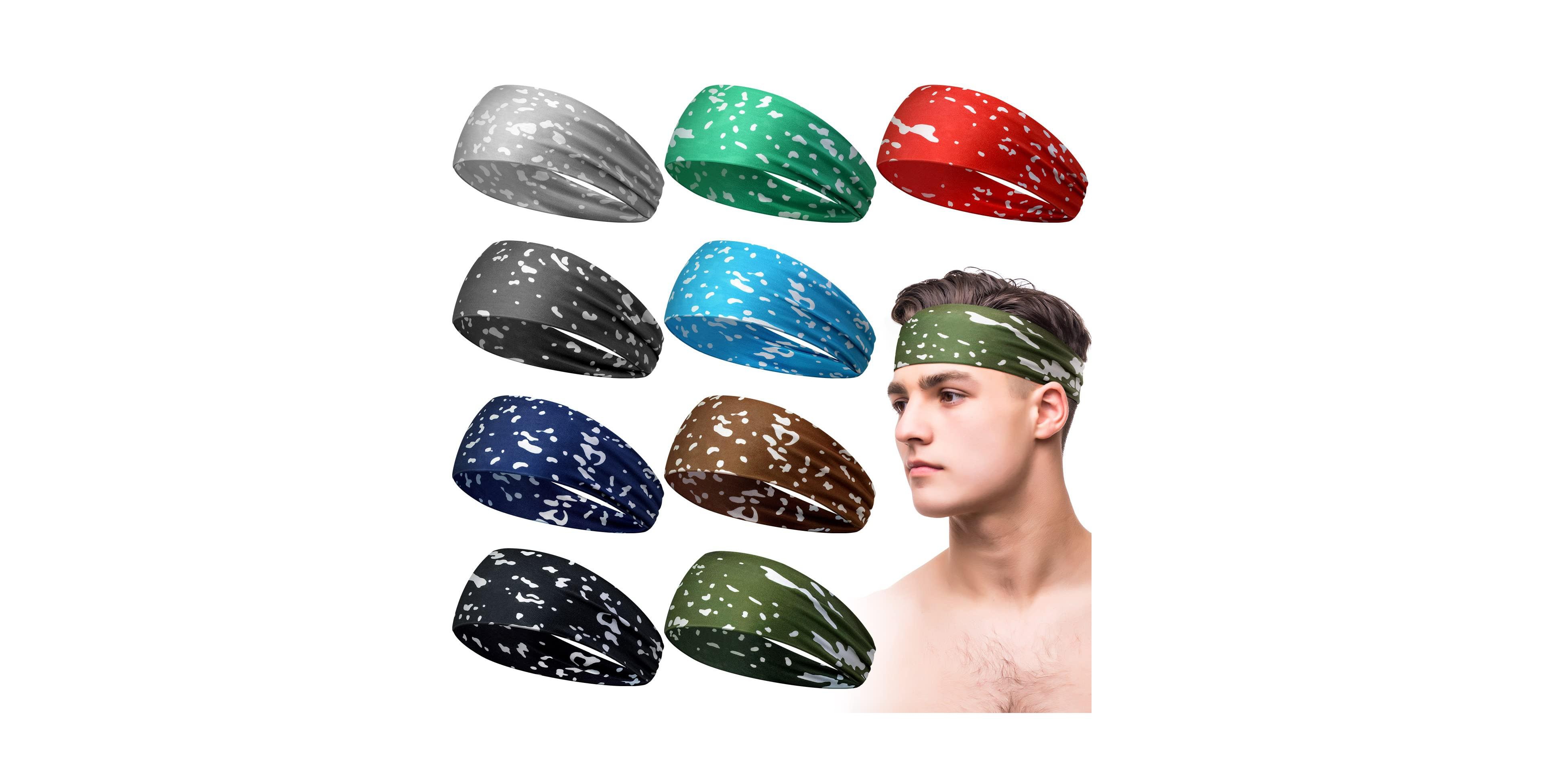 Sportneer 9 Pack Men's Sport Headbands Sweat Wicking Breathable For Workout Running