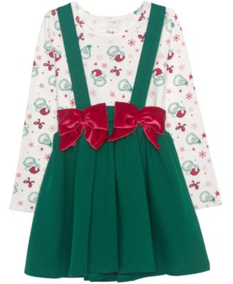 Toddler Girls' 2T-6X Long-Sleeve 3D Bow Top and Skirt Dress, 2-Piece Set