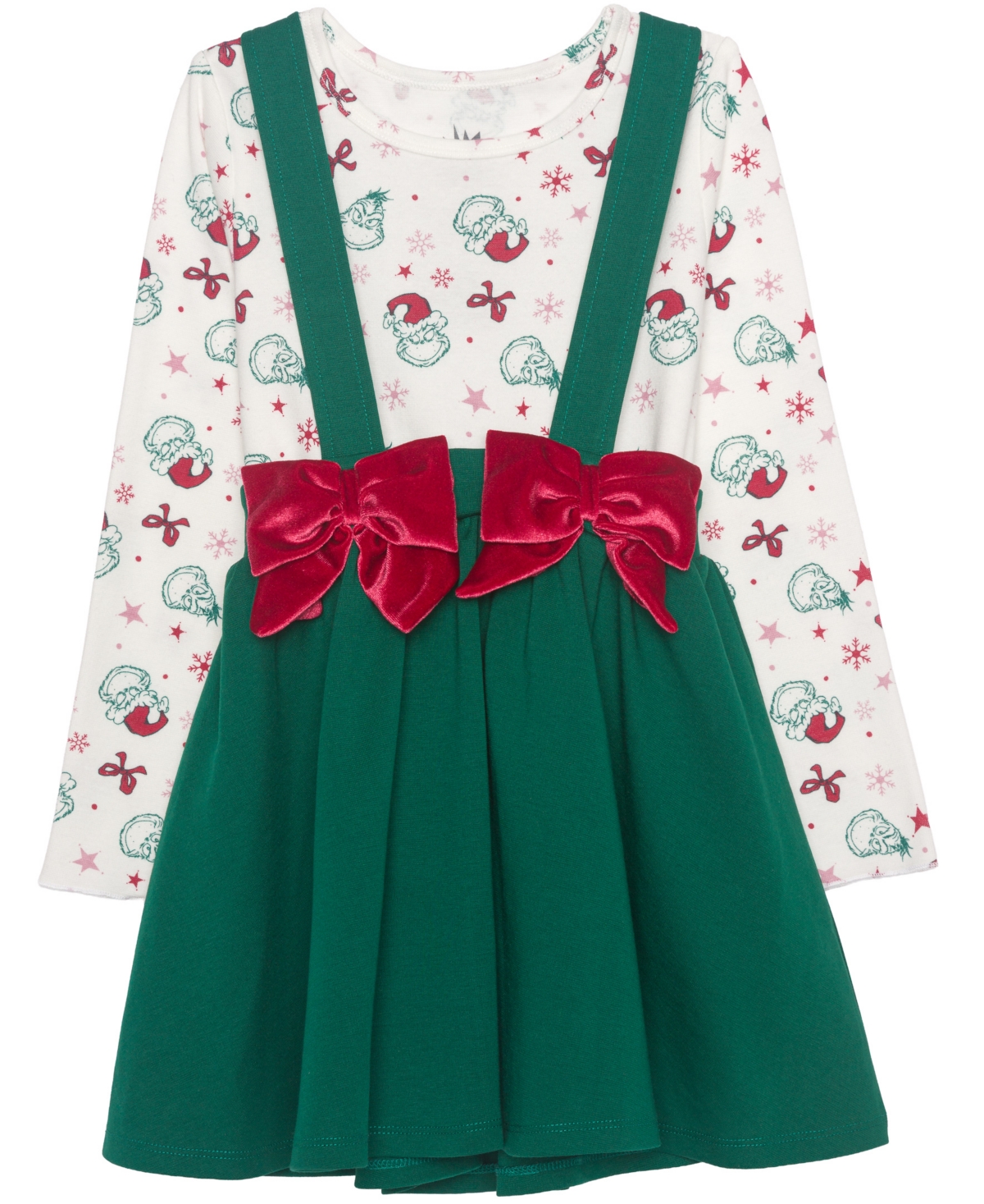 The Grinch Toddler Girls' 2T-6X Long-Sleeve 3D Bow Top and Skirt Dress, 2-Piece Set, Created for Macy's