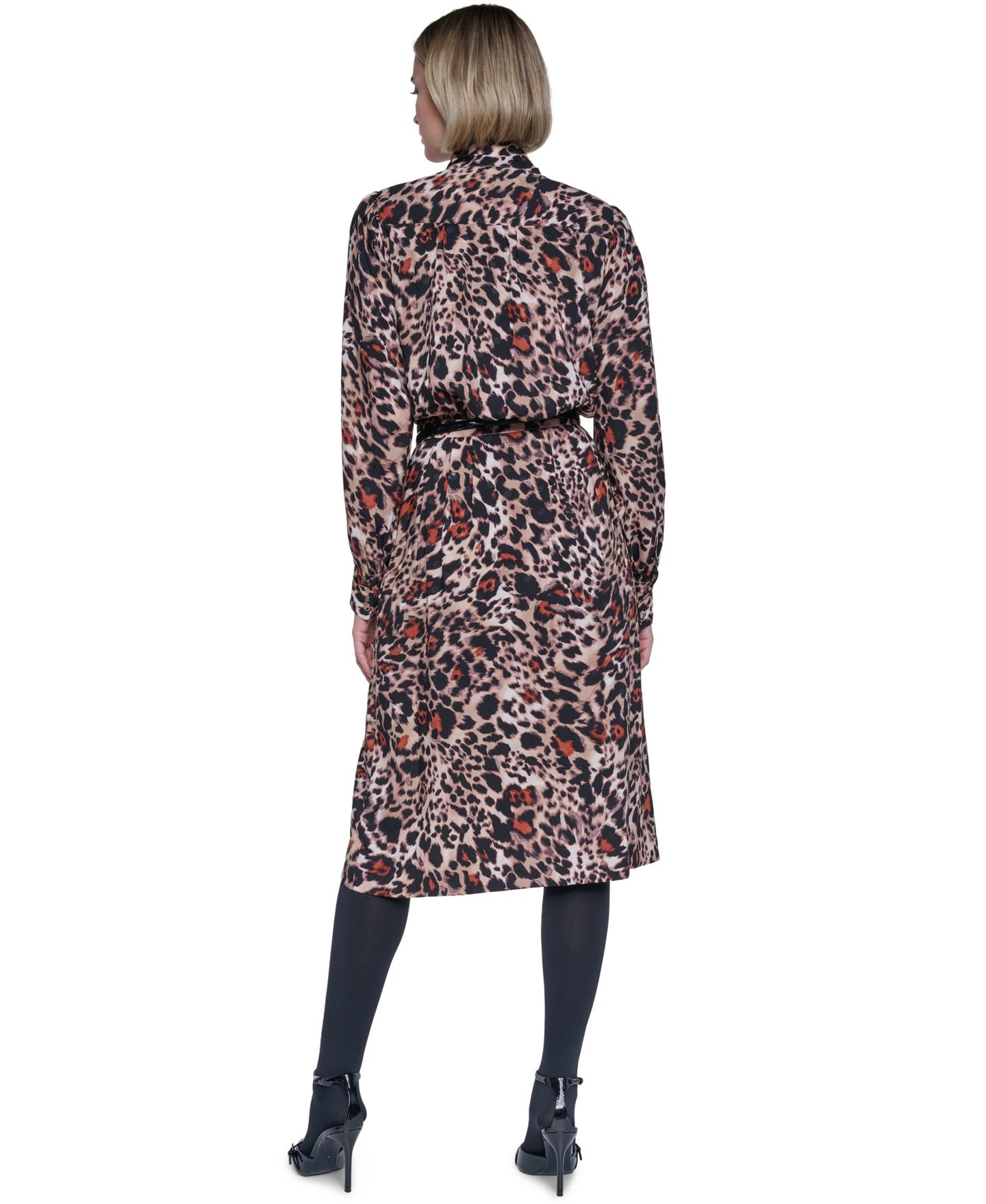 Женское платье Sonia Rykiel Bow Leopard-Print Long-Sleeve V-Neck Wrap, цвет: Рыжевато-коричневый разноцветный — фото 3
