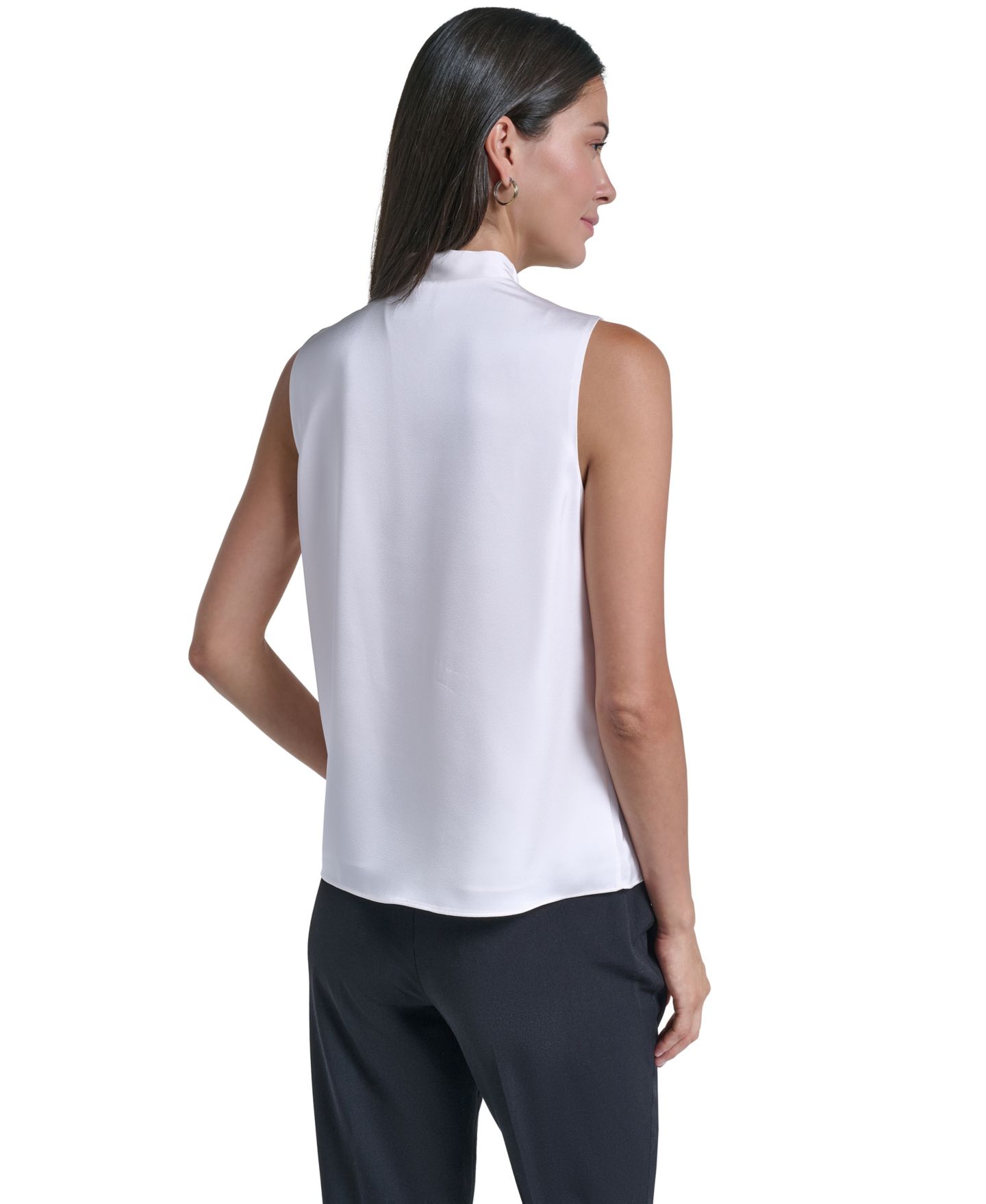Женская блузка Calvin Klein Tie-Neck Sleeveless Satin, цвет: Кремовый — фото 5