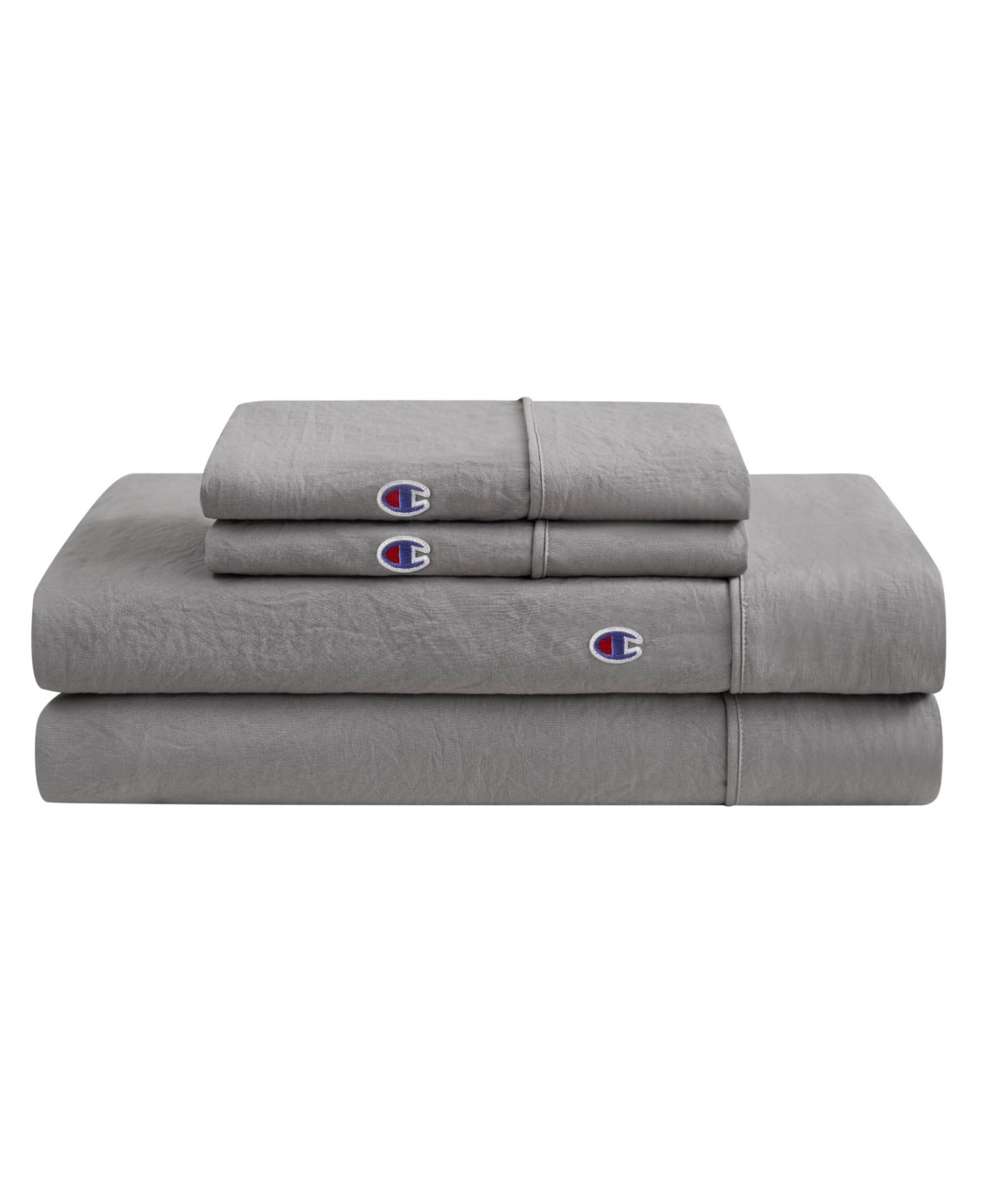 Champion Embroidery Patch Microfiber 4-Piece Sheet Set, King - Gray