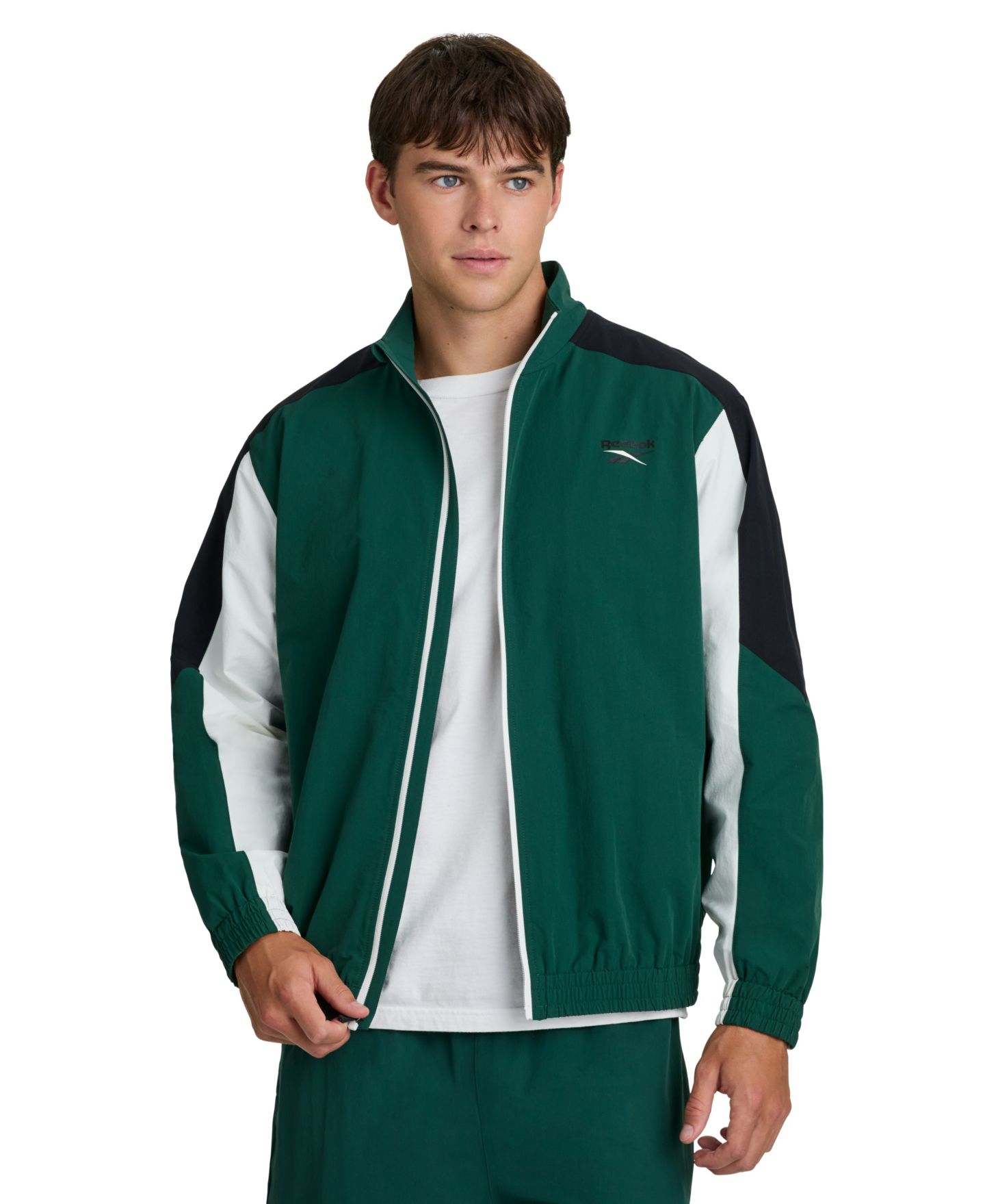 Мужская куртка Reebok Heritage Full-Zip Mock Neck Track, цвет: Зелёный — фото 1
