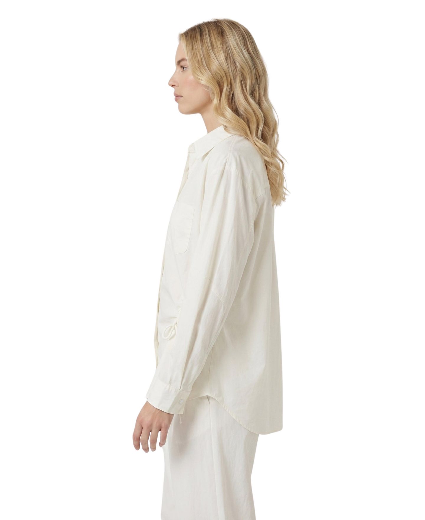 Женская рубашка Modenaire Long-Sleeve Relaxed-Fit Side Drawstring Button-Up, цвет: Кремовый — фото 3