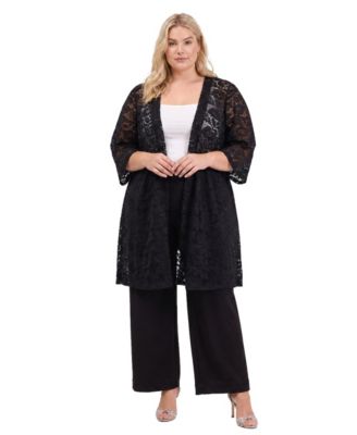 Plus Size Floral Lace Open-Front Jacket