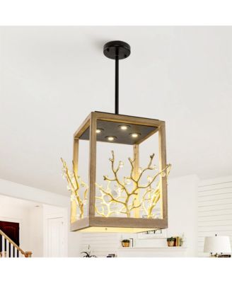Farmhouse 4-Light LED Crystal Adjustable Lantern Pendant Light