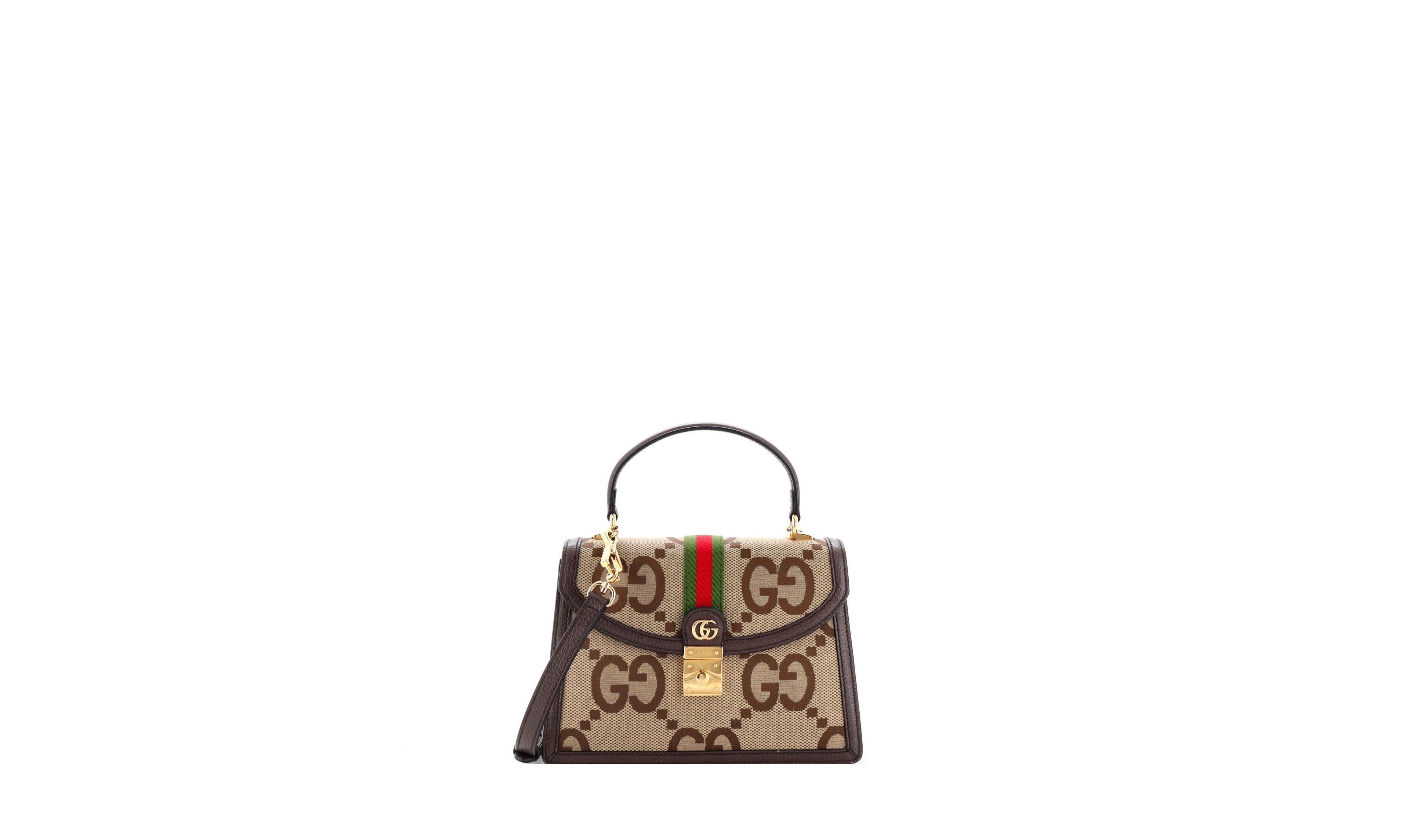 Pre-Owned Gucci Small Ophidia Flap Top Handle Bag Jumbo Gg Canvas