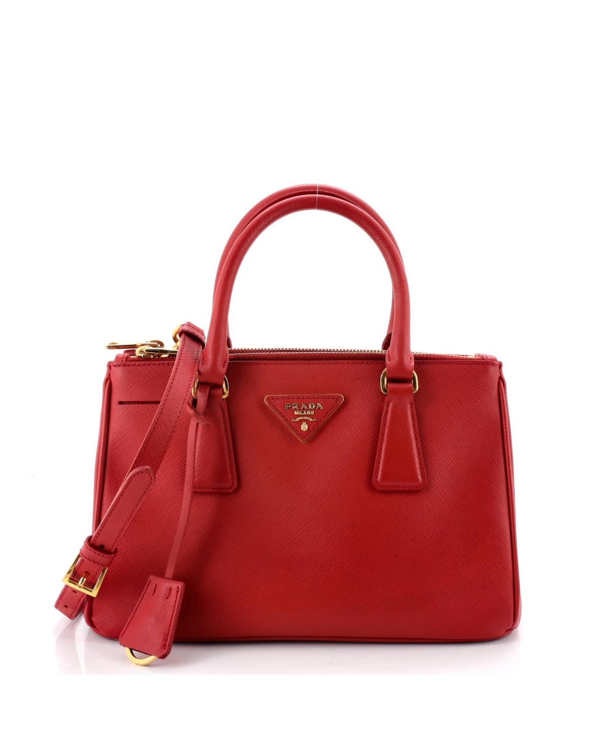 Pre-Owned Prada Small Double Zip Lux Saffiano Leather Tote