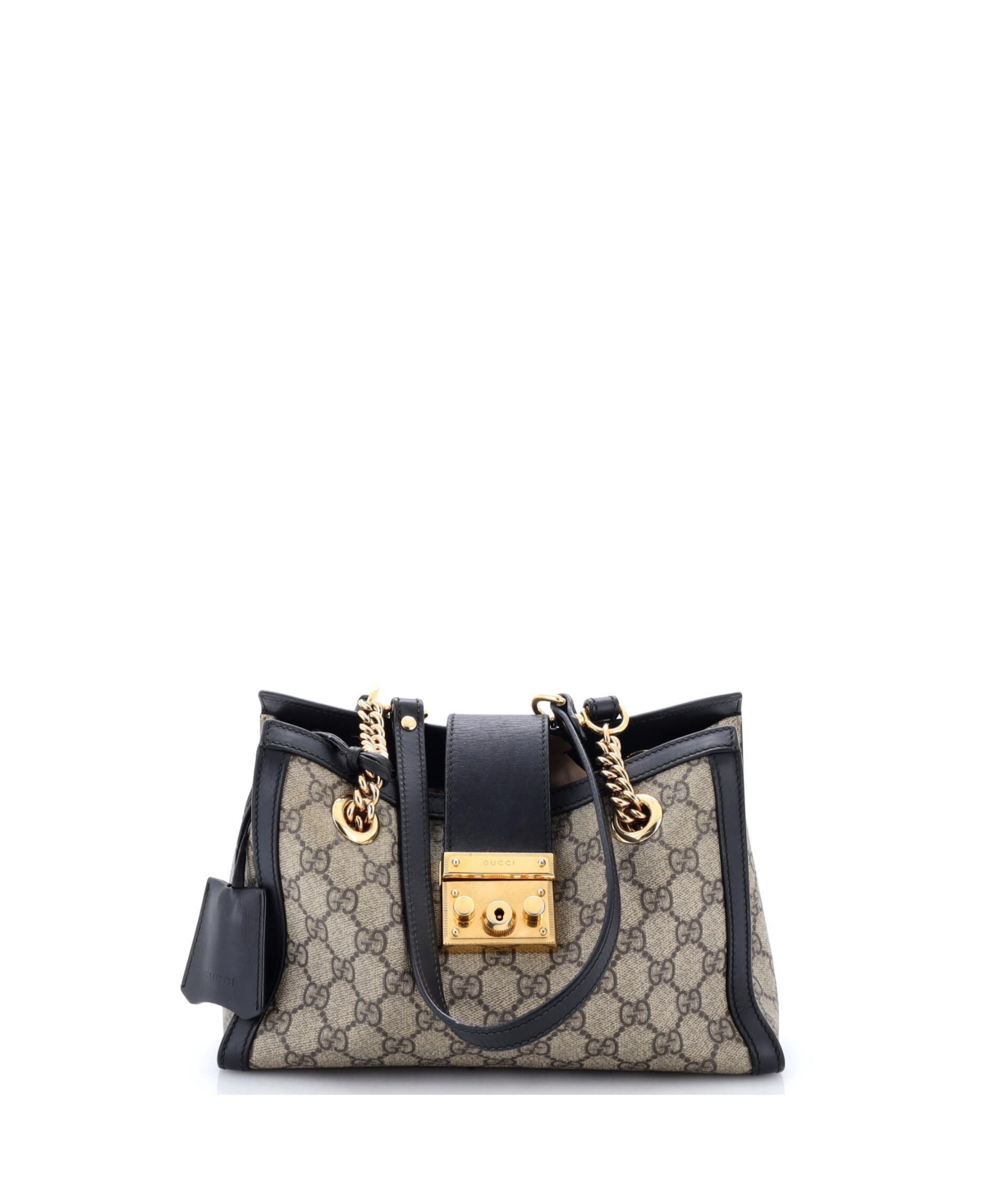 Pre-Owned Gucci Small Padlock Chain Tote Gg Coated Canvas with Leather - Brown