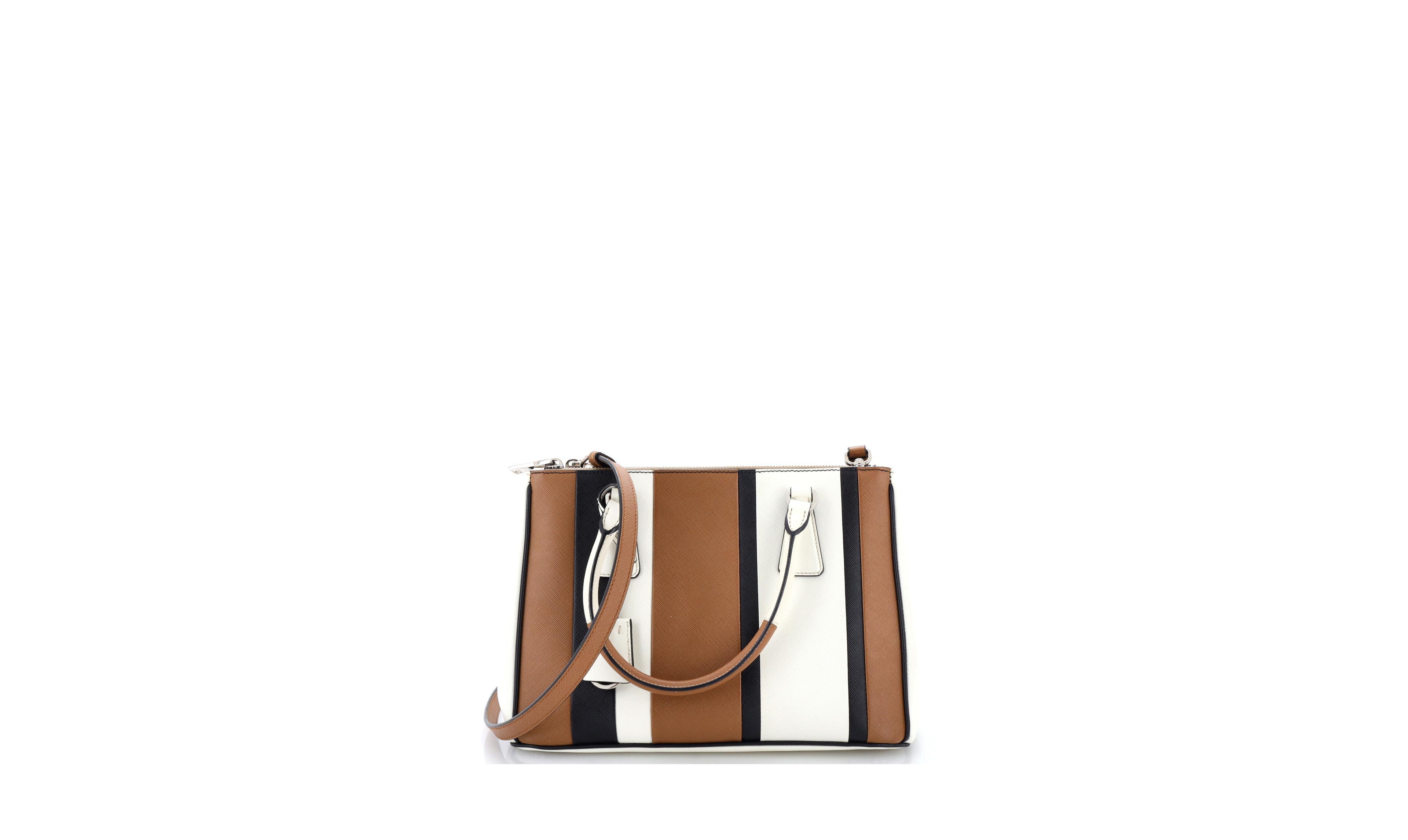 Pre-Owned Prada Small Double Zip Lux Tote Striped Saffiano Leather