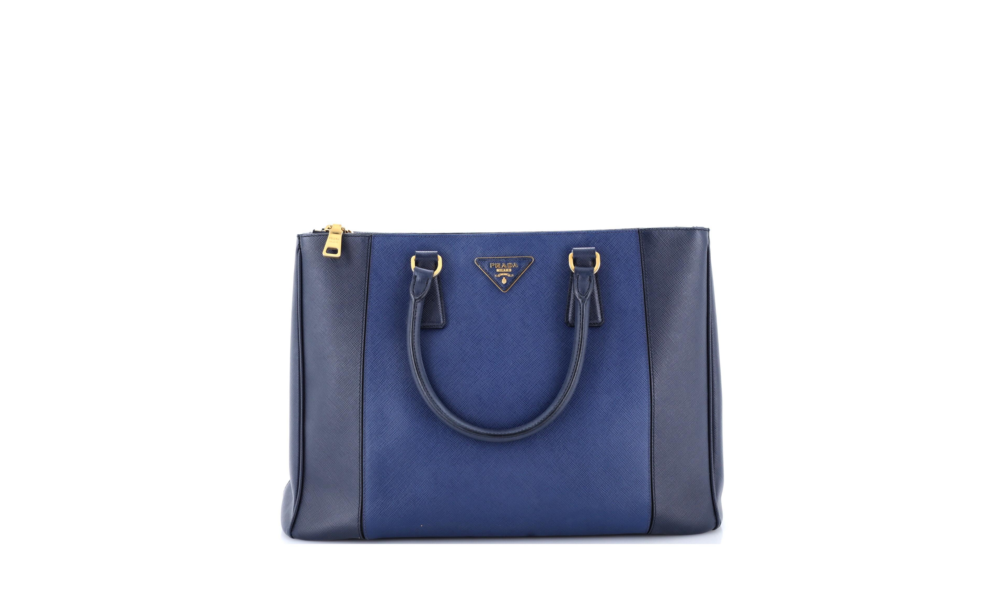 Pre-Owned Prada Medium Bicolor Double Zip Lux Tote Saffiano Leather