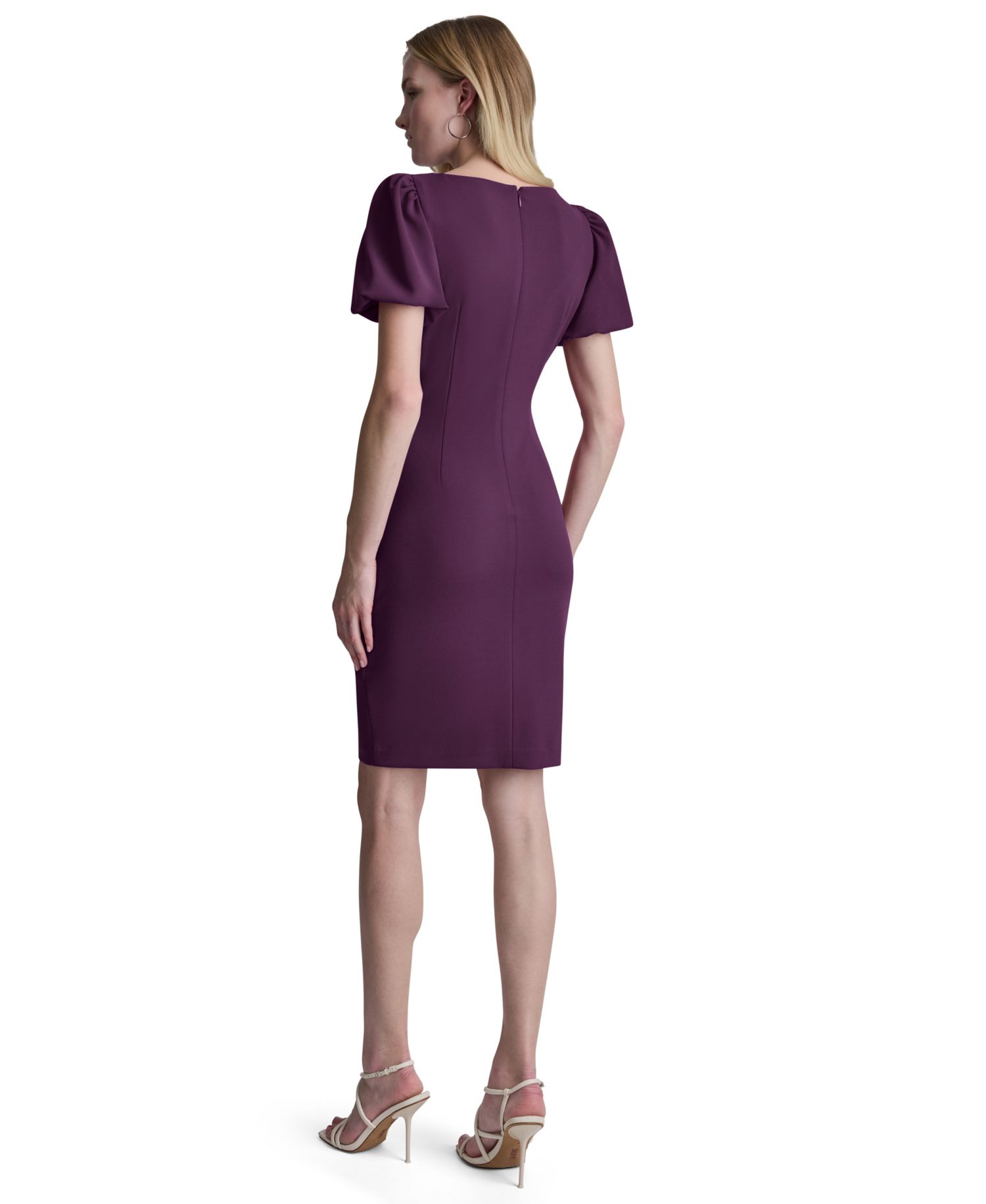 Women's Bubble-Sleeve Scuba Crepe Ruched Sheath Dress