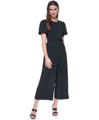 Women's Flutter Sleeve Wide-Leg Cropped Jumpsuit