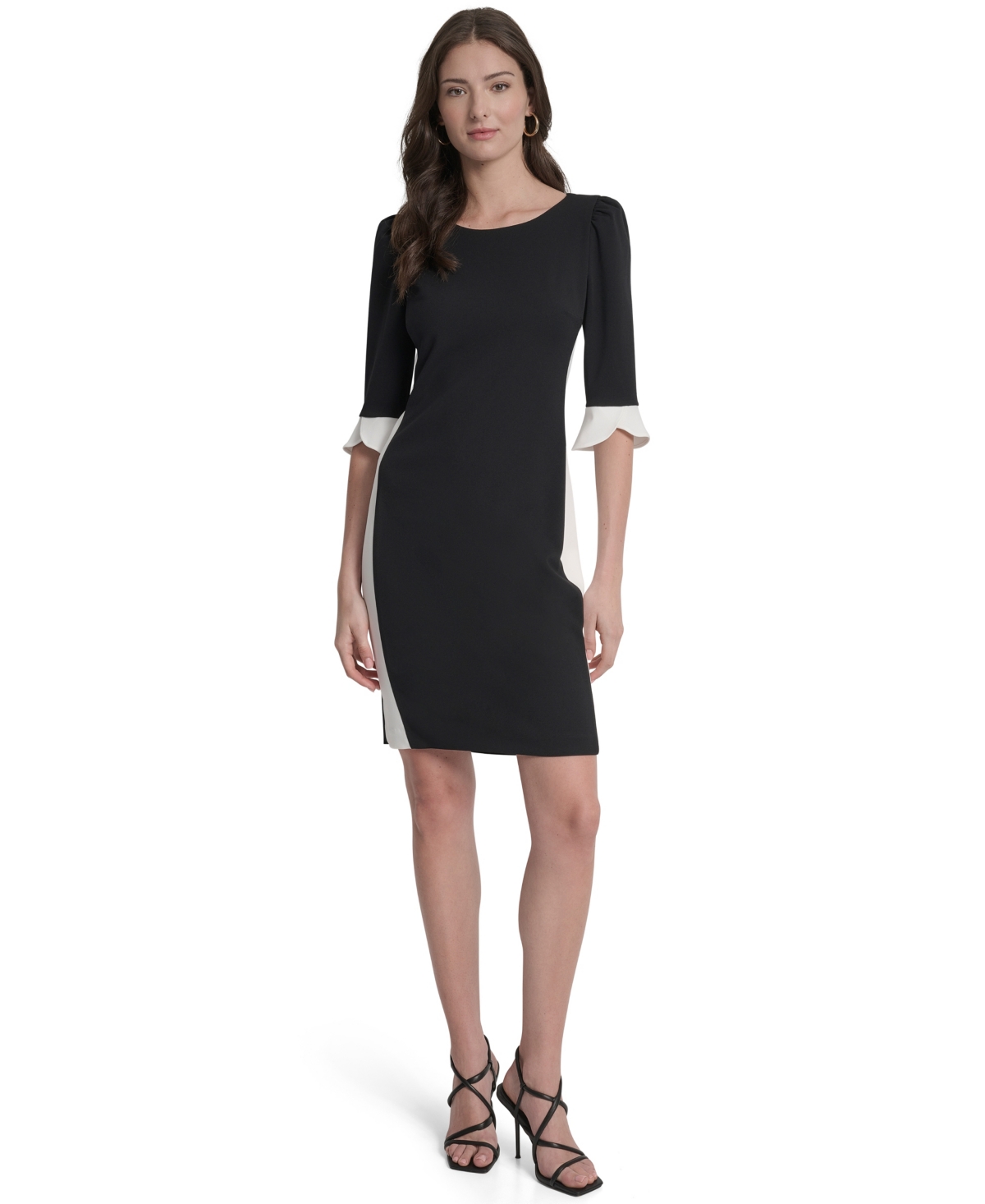 Dkny Women's Colorblock 3/4-Sleeve Sheath Dress - Black/Ivory