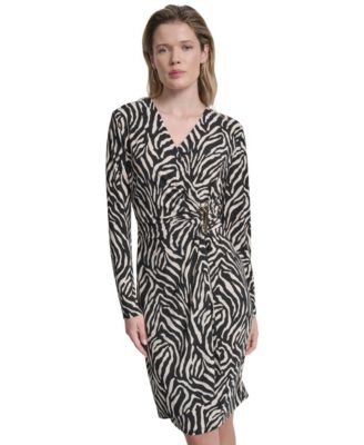Women's Animal Print Long Sleeve Faux Wrap Dress
