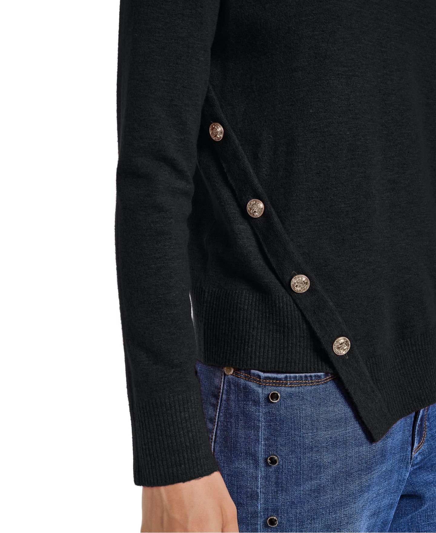 Женский свитер KARL LAGERFELD PARIS Asymmetrical Long-Sleeve Crewneck, цвет: Чёрный — фото 8
